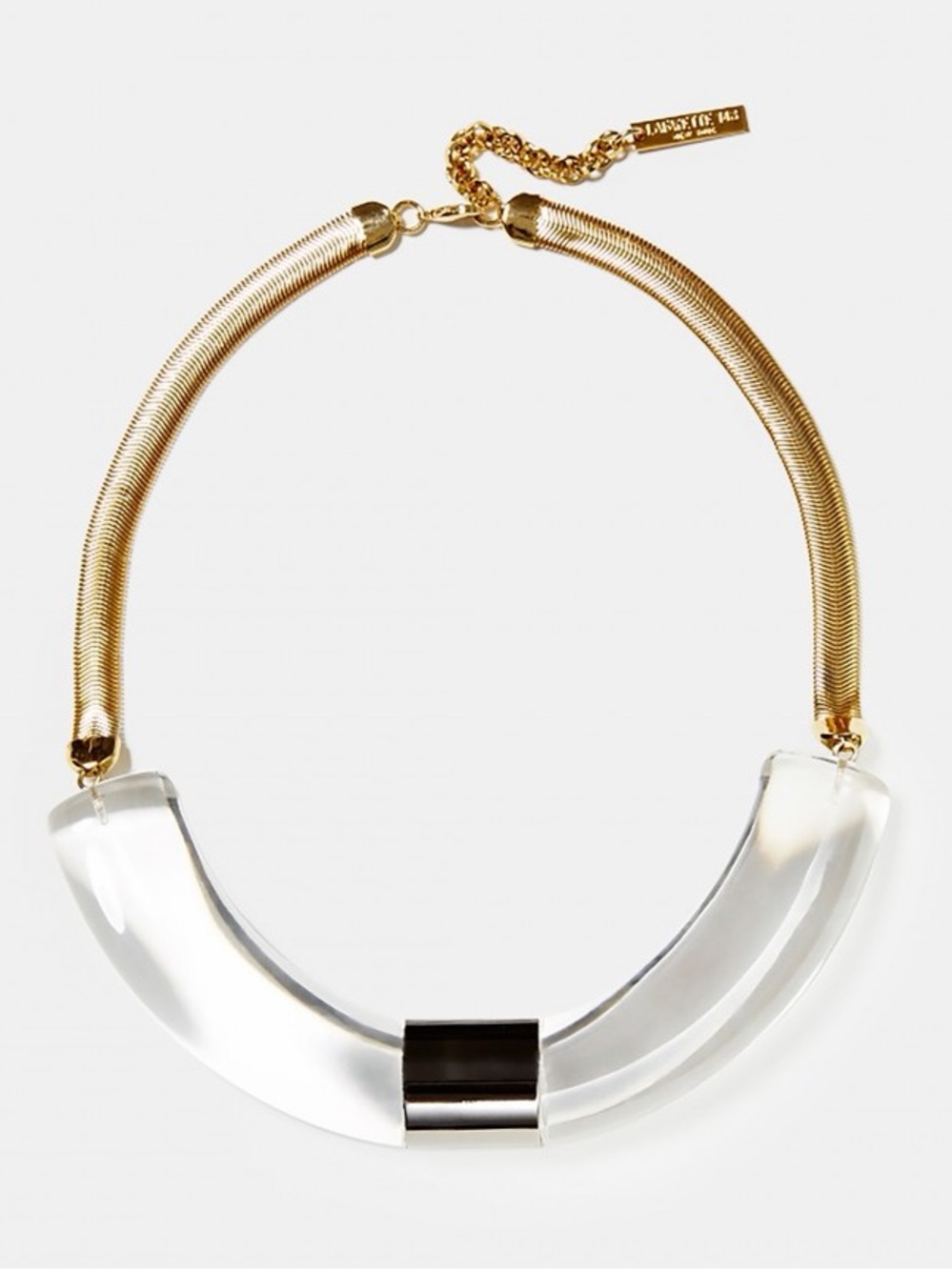 Lafayette 148 NY Clear Lucite Mod Collar Necklace Gold Chunky Statement